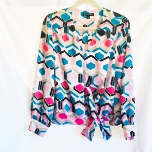 I.N.C. Multicolor V-neck Blouse w/Tie Bow